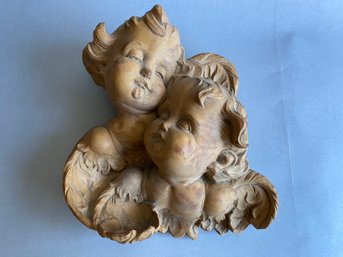 Hand Carved Unfinished Wood Cherubs Wall Hanging