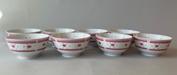 8 Chinese Porcelain Rice Bowls With Pink Floral Decoration