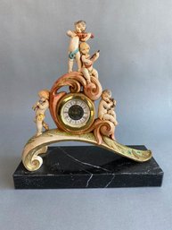 Vintage Fontanini Mantel Clock On Marble Base, Italy