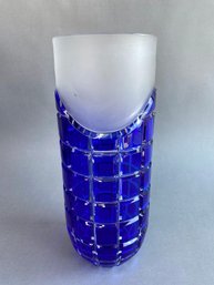 Bohemian Cobalt Blue And Frosted Modernist Vase
