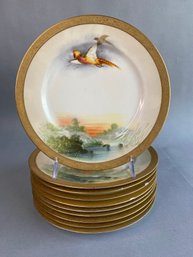 10 Pheasant Plates, GD & Cie Limoges, Distributed By Ovington Bros. NY
