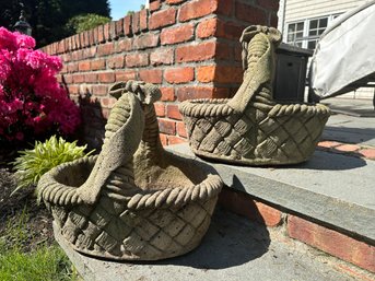 Two Outdoor Basket Form Cement Planters