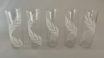 Set Of 5 Highball Glasses With Fern Leaf Design