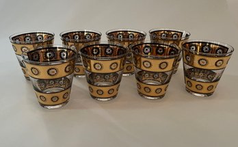 Set Of 8 Vintage Bar Glasses With Gilt Decoration