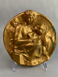 Madonna And Child Gold Painted Plaster Medallion