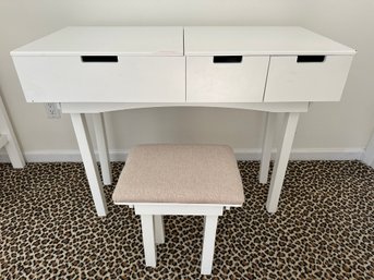 White Laminate Dressing Table/desk And Matching Stool