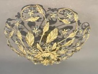 Rococo Style Six Light Semiflush Mount Metal And Faceted Glass Light Fixgure