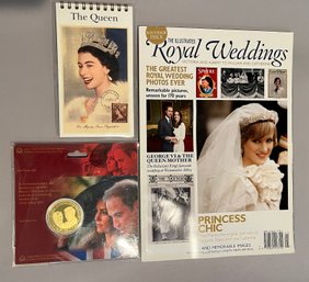 Royal Memorabilia Including Princess Diana, Queen Elizabeth Note Pad And William And Kate CD