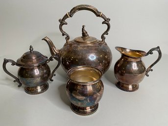 F. B. Rogers Silver On Copper Tea Service With Silver Plate Tea Pot