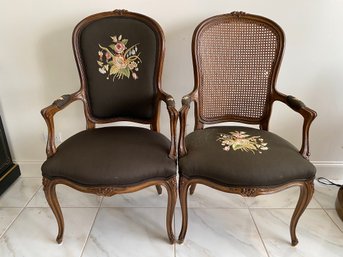 Two French Style Chairs One With Needlepoint And One Caned Back
