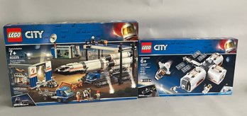 Two City Lego Space Sets: Lunar Space Station 60227 And Rocket Assembly And Transport 60229