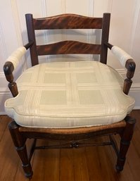 Vintage French Provincial  Or English Country Style Arm Chair With Rush Seat And Cushion