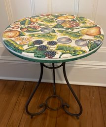 Hand Painted Ceramic Top Cafe Table And Iron Base,  Made In Italy