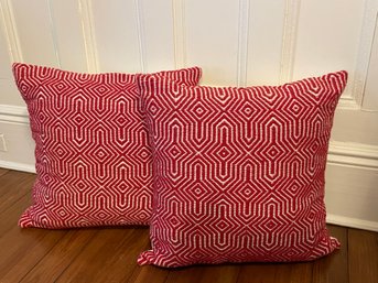 Two Red Geometric Knit 21' Throw Pillows With Cotton Back By Loloi