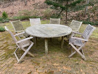 Barlow Tyrie Windsor Teak Outdoor Dining Table And Six Folding Arm Chairs, England