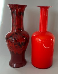 Two Red Vases (one Is Possibly Blenko Glass)