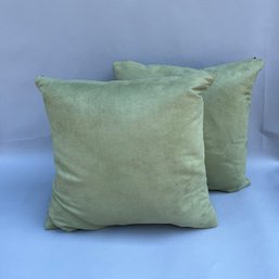 Pair Of Green Ultra Suede Throw Pillows