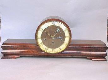 Vintage Franze Hermle Tambor Mahogany Mantle Clock, Germany, C. Mid-20th Century