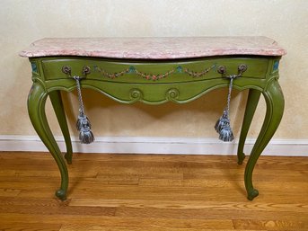 Italian Style Carved And Hand Painted Marble Top Console Table