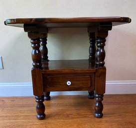 Country Style Turned Side Table With Drawer