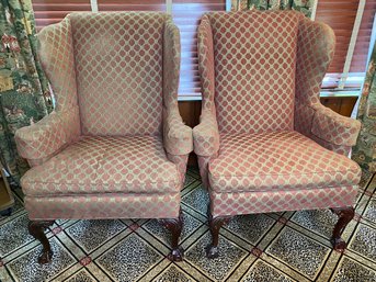 Pair Of Stanford Furniture Company Chippendale Style Wing Back Chairs With Ball And Claw Feet