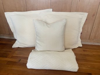 Ivory Bedding:  Two Euro Pillows, One 20' Square Lining Pillow And One Full/queen Cotton Blanket