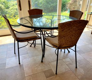 Outdoor Glass Top Table With Four Woven Chairs