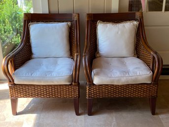 Pier 1 British Colonial Style Rattan Arm Chairs