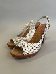 Kors By Michael Kors Size 8 Open Toe Heels In White Cut-Out With Wood Bottom