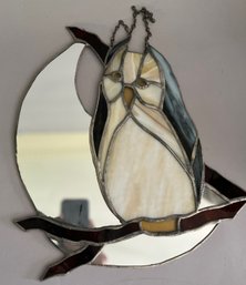 Vintage 70's Stained Glass Owl Sun Catcher And Mirror