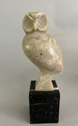 Carved Stone Owl Mounted On Granite Block