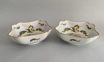 Two Square Limoges, France Porcelain Open Vegetable Serving Bowls/Dishes Hand Painted T. Burroughs