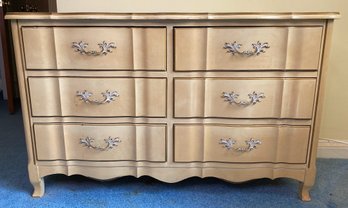 French Provincial Style White Washed And Gold Painted Dresser / Chest Of Drawers