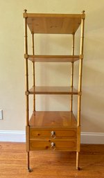 Baker Hollywood Regency Style Faux Bamboo Etagere With Two Drawers