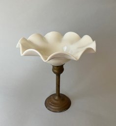 White Glass Candy Or Nut Bowl Mounted On A Stand