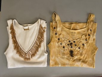 Pair Of Tank Tops One Beaded Streets Ahead Size S And One Allen B Size Petite  V-Neck  White Tank