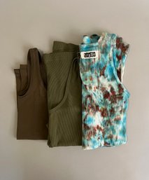 Three Tank Tops Size Small, Two Olive Green, One Turquoise Tie Dye