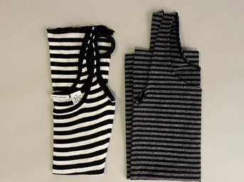 Two Black And White Striped Tank Tops-one Size S, One Size XS