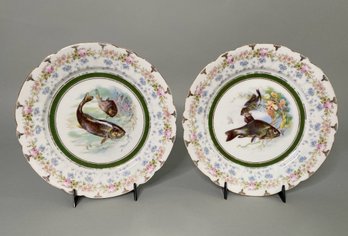 Two Imperial Crown China, Austria Luncheon Plates With Central Fish Pattern