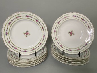 Partial Set Of Bassett Limoges Austria Porcelain: Rimmed Soup Bowls And Luncheon Plates