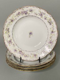 Set Of Four Floral GDA Limoges Soup Plates, C 1901-1941