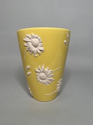 Yellow Ceramic Vase With Raised White Daisy Decoration