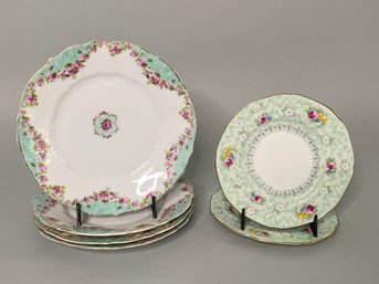 Pair Of Paragon Evangeline Dessert Plates With Four Similarly Patterned  Unknown Maker Dessert Plates