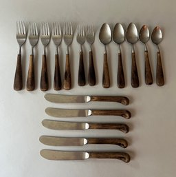 Partial Set Of Wood-handled Flatware, Modern