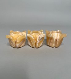 Set Of Three Carved Soapstone Candle Holders