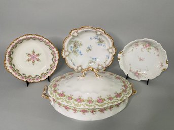 Collection Of 3 Limoges Floral Decorated Bowls With SW Co. Biarritz Floral Decorated Covered Vegetable