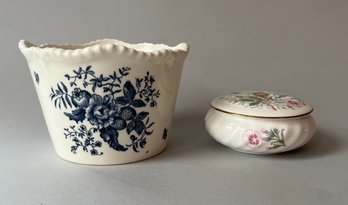 Two Pieces Of English Bone China: Cachpot Planter And Covered Box