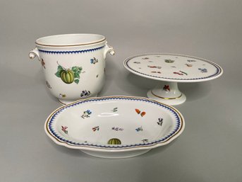 Collection Of Richard Ginori Italian Fruits Tableware: Cachepot, Vegetable And Footed Cake Stand