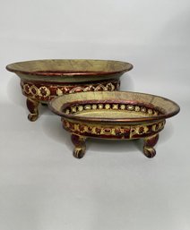 Two Decorative Metal Footed Centerpiece Bowls/Planters