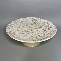 Opaque White Glass Footed Cake Stand With Gold Inclusions